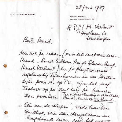 1987-06-28 Brief ADD aan zijn clubgenoot Mr Ruud Verbunt.