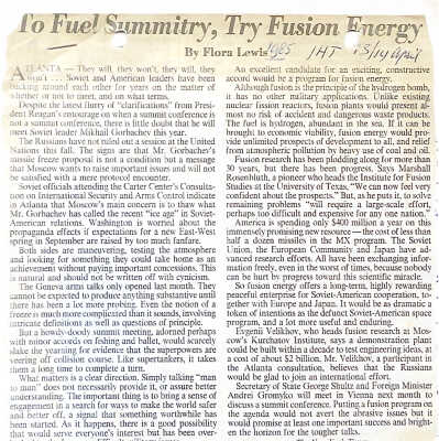 1985-04-15 Artikel in de International Herald Tribune over Kernfusie