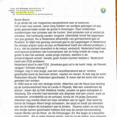 2021-10-06 Mail aan Boem Nasoetion over de toestand in Nedderland en de eerste ontmoeting van Ab met Albertien.