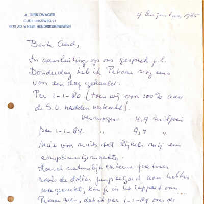 1985-08-04 Brief van vader Ab over verkoop D.J. v.der Have aan Suiker Unie.