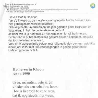 2021-12-25 Nieuwjaarsgroet met Sint-gedicht van V en A voor F en R.