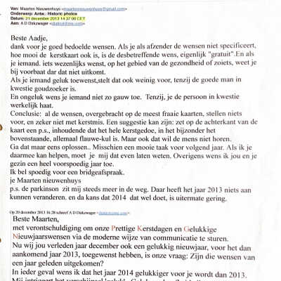 2013-12-21 Reactie van Maarten Nieuwenhuys op Season Greetings v. Vera en Aadje.