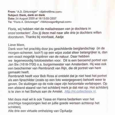 2020-08-24 Bedankmail aan Mare, Tessa en Hanna voor hun bijdrage aan de viering van ADDs 80ste verjaardag.