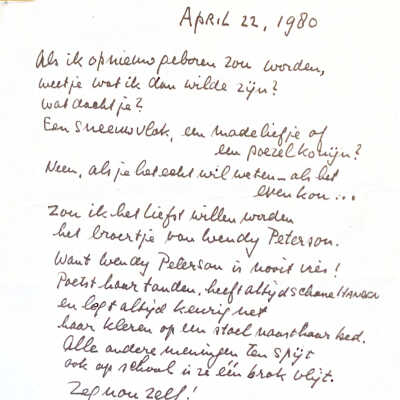 1980-04-22 Een bijdrage in de Poesie-album van Wendy Peterson.
