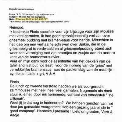2023-01-02 Bedankmail aan Floris en Reinoud voor bijdrage lunch op 2de Kerstdag