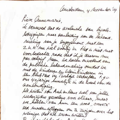 2009-11-04 Brief aan Annemarie Gualtherie van Weezel t.g.v. haar verloving met Z.H.K. Carlos de Bourbon Parma.