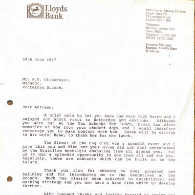 1987-06-29 Brief v. Peter Bareau, Generale Manager Europe, Middle East & Africa.