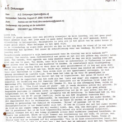 2005-08-27 Brief naar Andrea over ADDs 65 ste jaardagsviering.