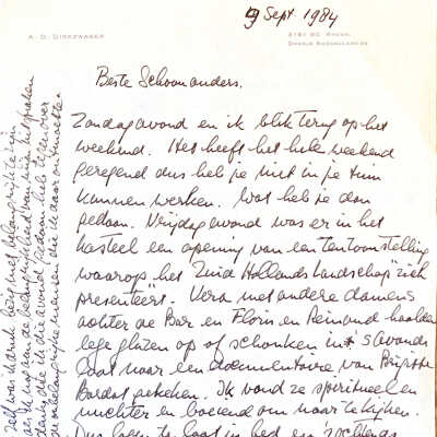 1984-09-09 ADD brief aan schoonouders Ypma over o.a. Floris en Reinoud en over neef Maarten zijn eerste hoopje in de pot.