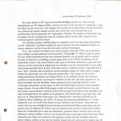 2000-02-29 Terugblik op ADD’s militaire diensttijd en de aanvang van zijn Utrechtse tijd.