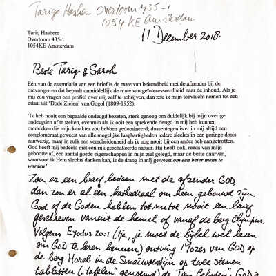 2018-12-11 Mail aan Tariq Hashem over schrijven van brieven.