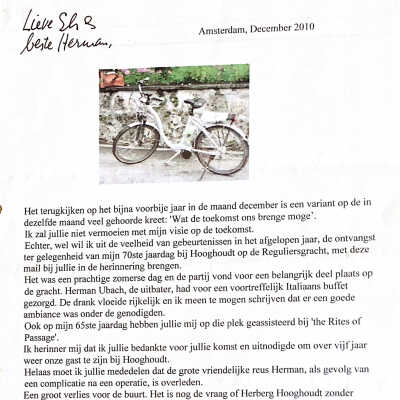 Einde jaarsbrief aan Els en Herman Veen