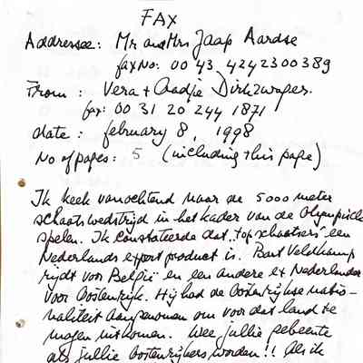 1998-02-08 Fax aan mr and Mrs Jaap Aardse. Jaap ligt na een herseninfarct in een ziekehuis in Oostenrijk.