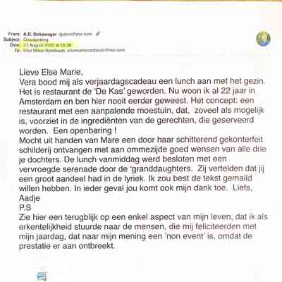2020-08-24 Mail aan Else Marie om te bedanken voor de tekst van de vervroegde seranade.