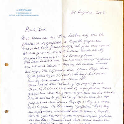 2003-08-24 Brief v. vader Ab aan Aad.