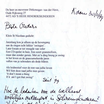 1999-11-30 Sinterklaas gedicht voor ouders in sHHK.
