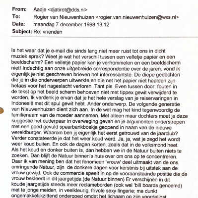 1998-12-07 Laatste mail aan Rogier v. Nieuwenhuizen in 1998.