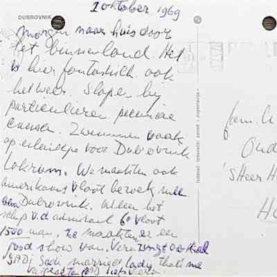 1969-10-01 V & A op terugreis van hun huwelijksreis sturen een prentbriefkaart