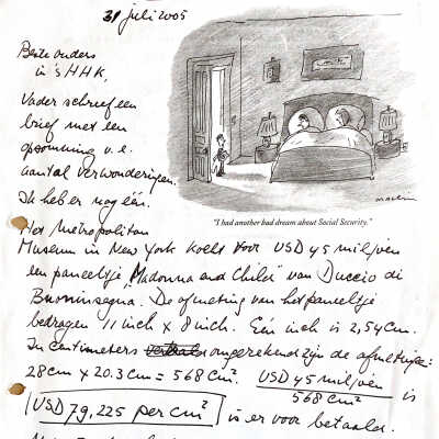 2005-07-31 Brief aan Beste Ouders over aankoop door he Metropolitam Museum in New York v. Madonna and Child v. Duccio di Buoninsegna.