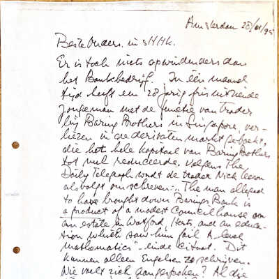 1995-01-28 Brief aan ouders over trader Nick Leeson die Baring Brothers ten gronde richt..