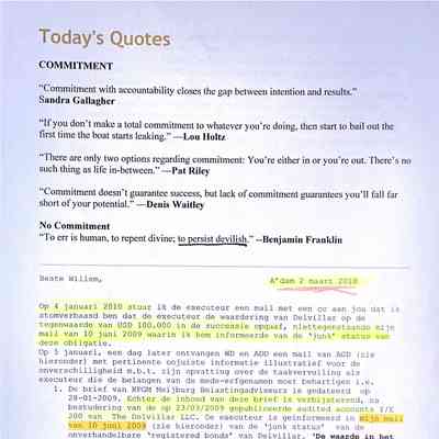 1999-03-02 Mail aan Willem Dirkzwager over tekort schieten v.d. executeur