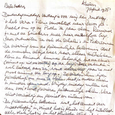 1988-04-07 Brief d.d. 07-04-1988 geschreven aan Beste Ouders door ADD in Klosters Klosters.