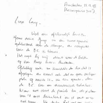 22 december 1997 Empatische brief van Vera aan Leny Aardse n.a.v. het malheur van Jaap.