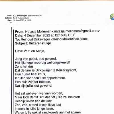 2022-12-04 Sinterklaasgedicht van Rein en Nat met als onderwerp de verhuizing naar Noordwijk.