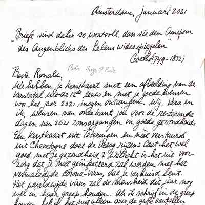 2021-01-13 Brief aan Ronald Bar ook wel Monseigneur Philipe Bar over tijdsgeest.