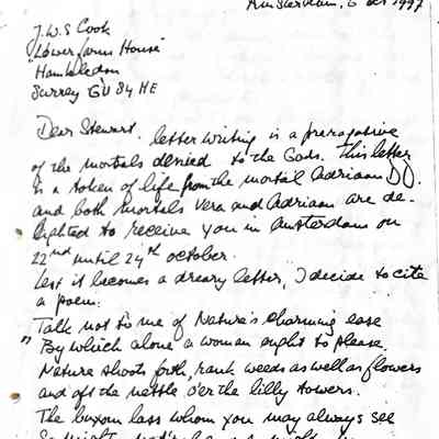 1997-10-06 Letter to J.W.S. Cook in Hambledon UK.