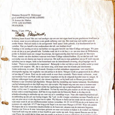 1996-06-23 Brief aan Reinoud in Frankrijk Grootje moet gelopereerd worden en Floris verhuist naar Rhoon en is in zijn laatste fase van zijn studie.