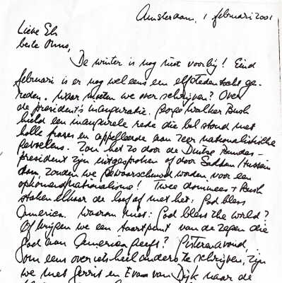 2001-02-01 Brief aan Els en Onno Verhorst bedank voor cadeau ‘Middernacht op Sicilie.