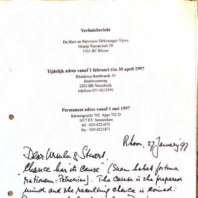 1997-01-27 A letter to Ursula & Stuart Cook aboutour move to Amsterdam.