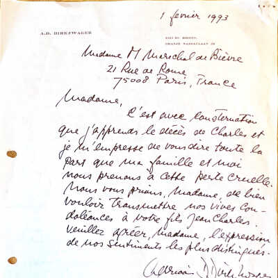 1993-02-01 Condloleance-brief aan Mme Marechal de Bièvre