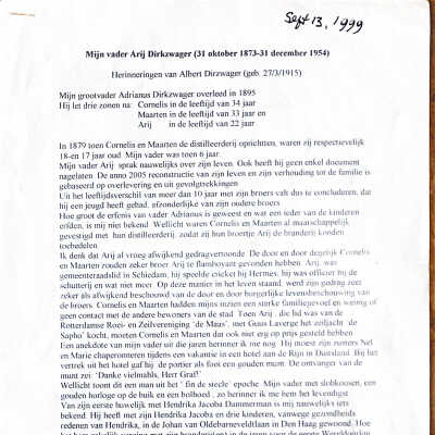 1999-09-13 Herinnering v. Albert aan zijn vader Arij (1873-1954).