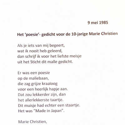 1985-05-09 ADD gedicht in het Poesie-album van Marie Christine de Vries
