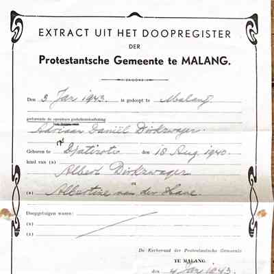 Doop certificaat Adriaan Daniel Dirkzwager