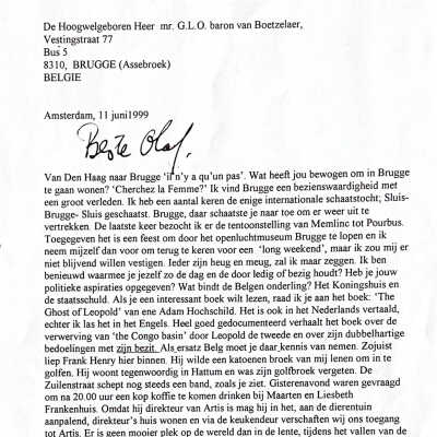 1999-06-11 Brief aan Olaf v. Boetzelaer, huisgenoot Zuilenstraat 17.
