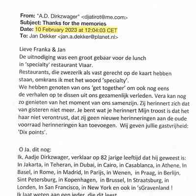 2023-02-10 Bedankmail aan Franka en Jan Dekker voor de lunch in .sGravenland.
