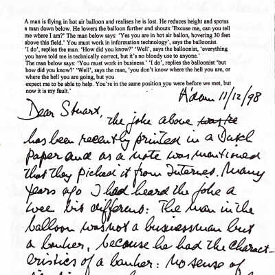 1998-12-11 Letter addressed to Stuart Cook.