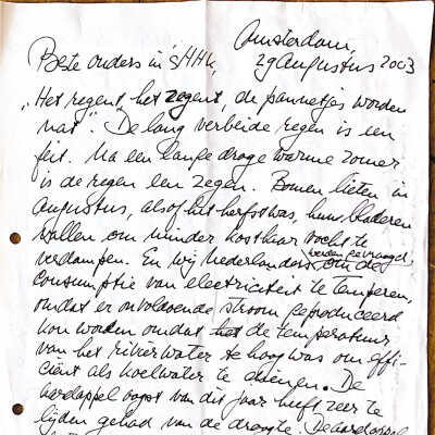 2003-08-29 @ Brief over terugkeer van Willem naar de causale wereld.
