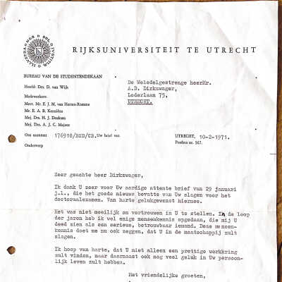 Brief v. Studentendecaan Rijksuniversiteit Utrecht.
