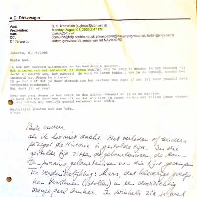 2005-08-01 In het Nawoord van Adriana Nasoetion-van der Have's levensbeschrijving laat ik zoon Sinar weten dat zijn moede niet gepromoveerd is aan een univesiteit in Wenen.