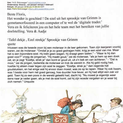 2019-01-28 felicitatie aan Floris en zijn team. De ezel is gemetamorfoceerd in een computer.