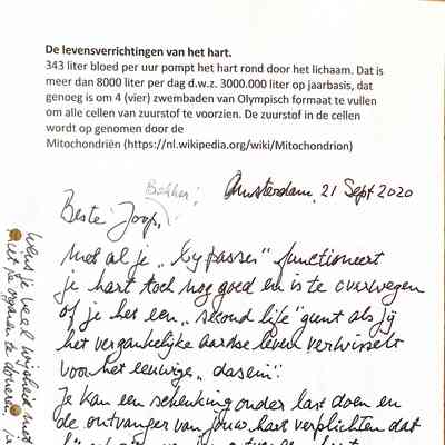 2020-09-22 Brief Joop Bakker na zijn hartoperatie met advies over orgaan donatie.