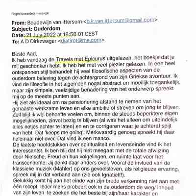2022-07-21 Mail v. Boudewijn van Ittersum over Travels with Epicurus