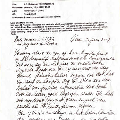 2007-06-21 Mail aan Floris de brief aan Beste ouders in sHHK. over regenachtig weer; Fortis Bank en vieze luiers