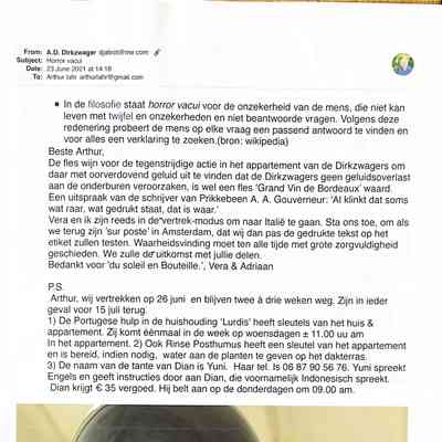 2021-06-23 ADD mail aan Arthur Lahr om te bedanken voor de fles Grand vin de Bordeaux.