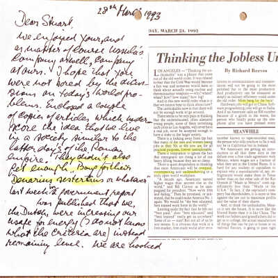 1993-03-28 Letter to Stuart Cook.