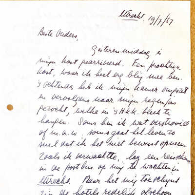 brief ADD d.d. 19-07-1967 over het studentenleven en verjaadagsbezoek aan Everwijn